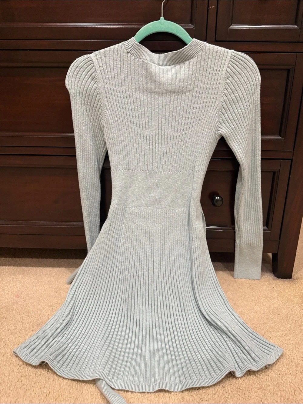 abercrombie kids Light Blue Ribbed Belted Long Sleeve Dress